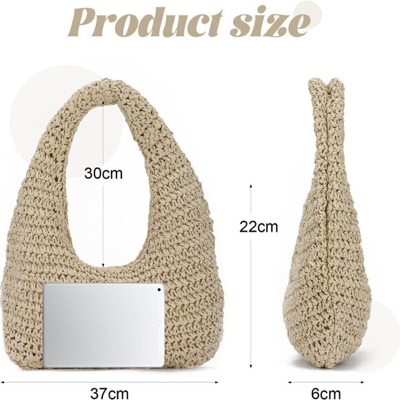 Straw Hobo Bag for Women Casual Raffia Vacation Tote Handbag main image 7